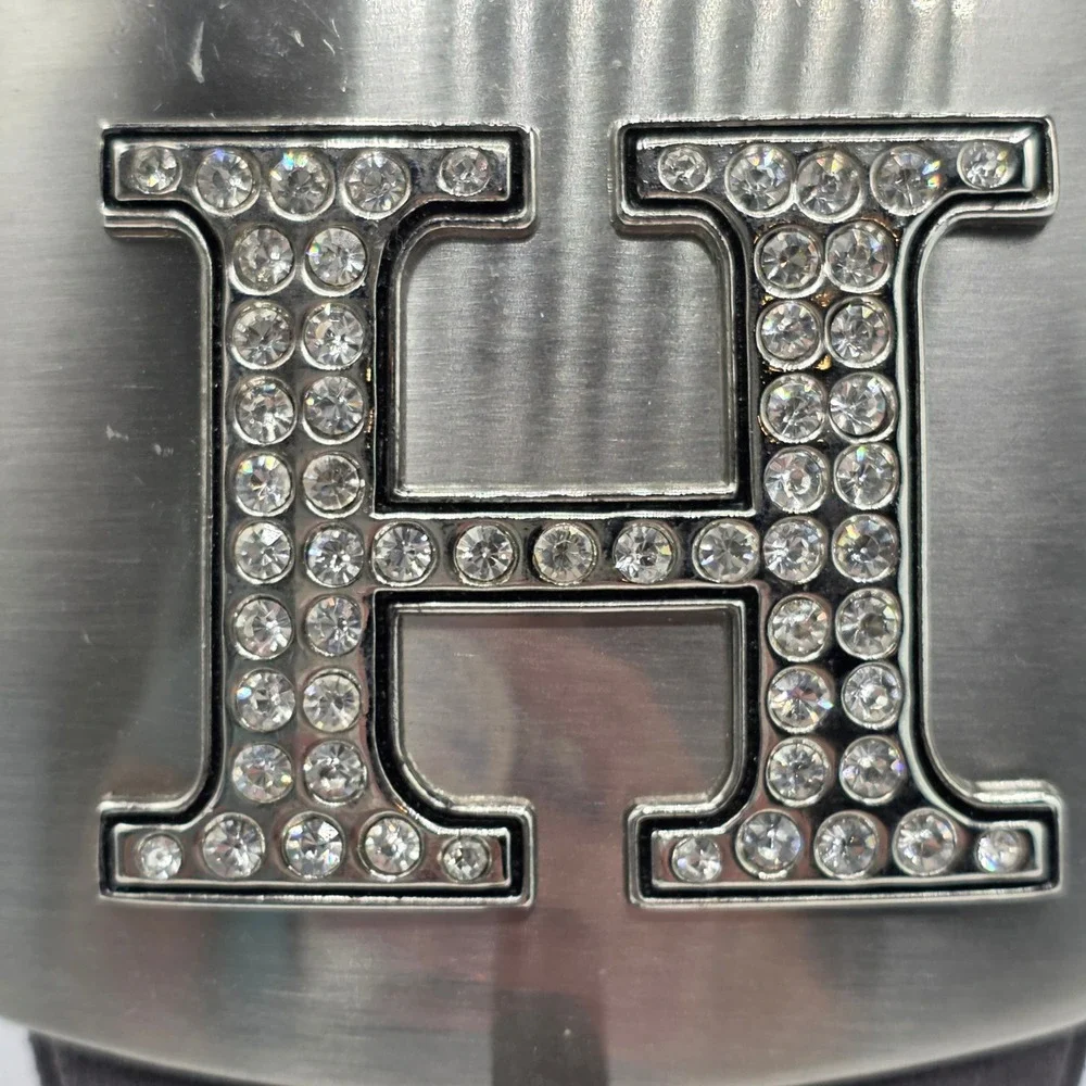 Silver Tone Letter H Rhinestone Initial Belt Buckle Brushed Metal Rectangle